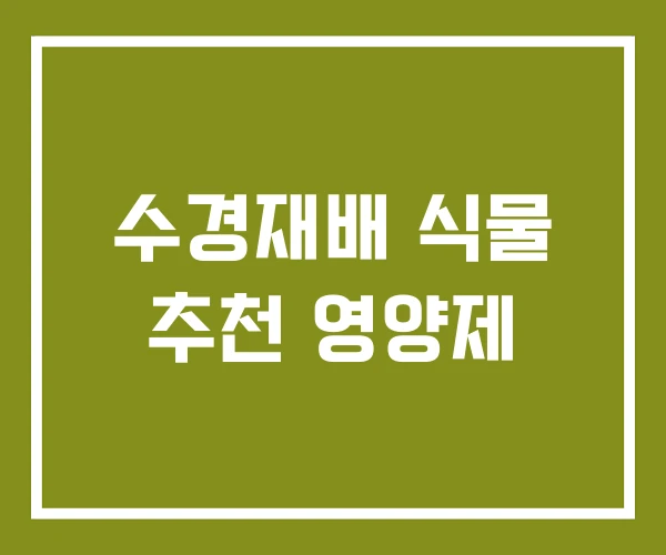 수경재배 식물 추천 영양제